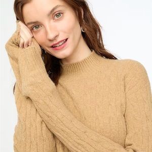 J Crew cable knit mockneck sweater in extra soft yard. NWT